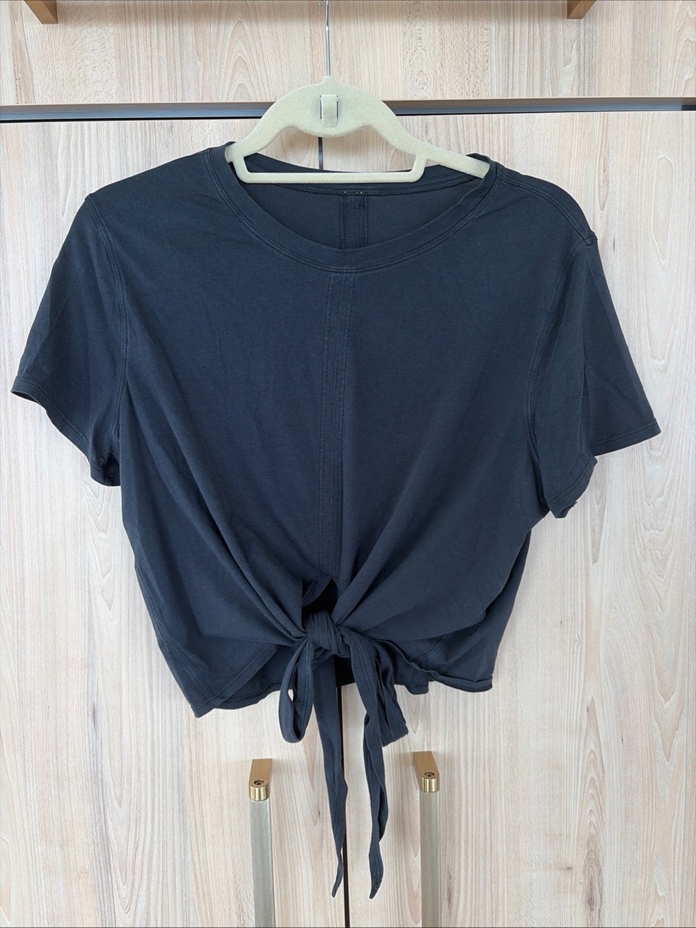 Lululemon Time To Restore Yoga Tee Black Cropped Tie Front Short Sleeve